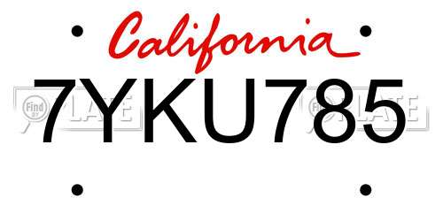 7YKU785 California License Plate