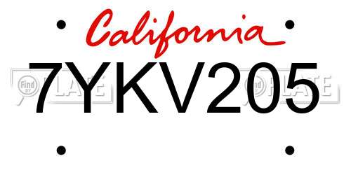 7YKV205 California License Plate