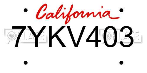 7YKV403 California License Plate
