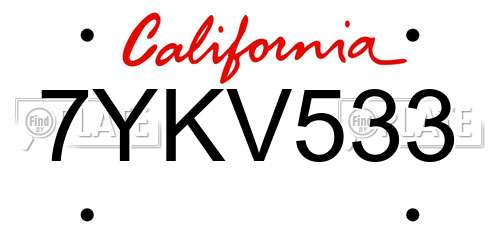 7YKV533 California License Plate
