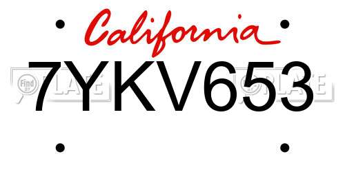 7YKV653 California License Plate