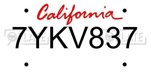 7YKV837 California License Plate