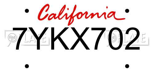 7YKX702 California License Plate