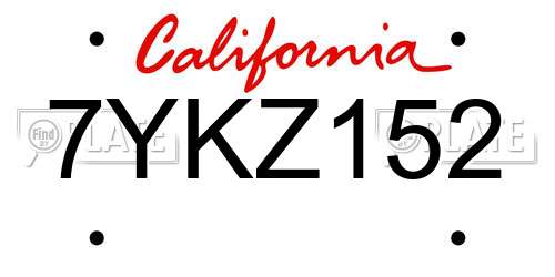7YKZ152 California License Plate