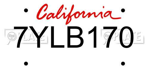 7YLB170 California License Plate