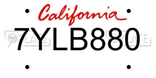 7YLB880 California License Plate