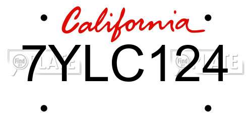 7YLC124 California License Plate