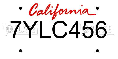 7YLC456 California License Plate