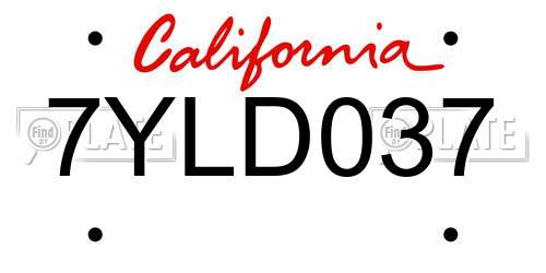 7YLD037 California License Plate