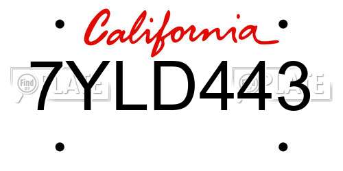 7YLD443 California License Plate
