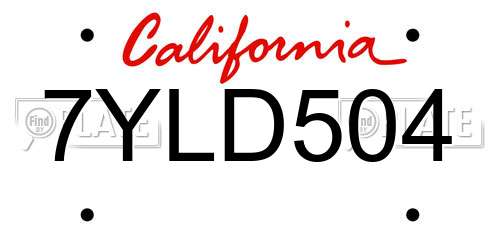 7YLD504 California License Plate