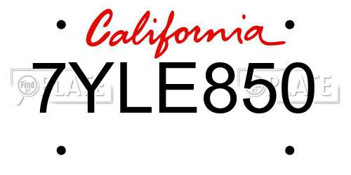 7YLE850 California License Plate