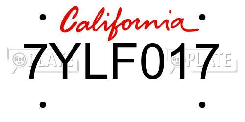 7YLF017 California License Plate