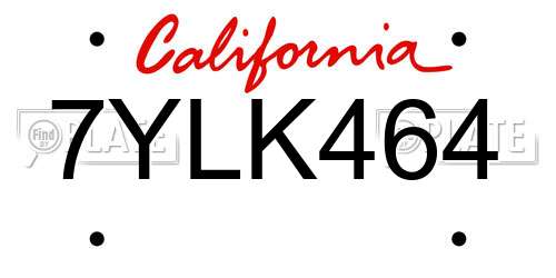 7YLK464 California License Plate