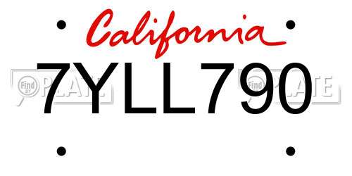 7YLL790 California License Plate
