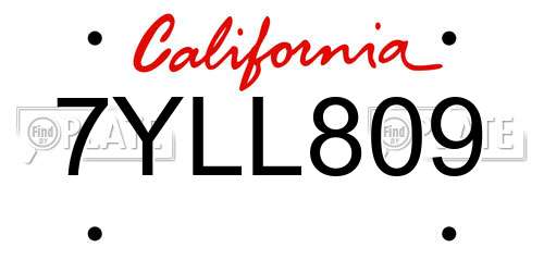 7YLL809 California License Plate