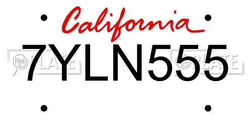 7YLN555 California License Plate