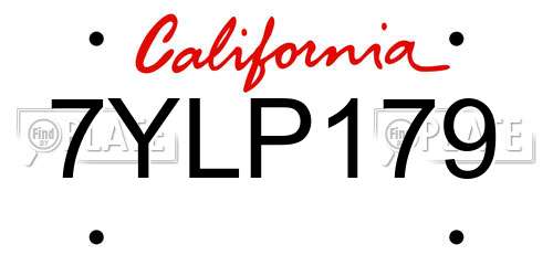 7YLP179 California License Plate