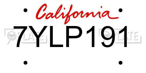 7YLP191 California License Plate