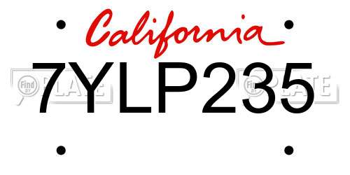 7YLP235 California License Plate