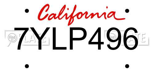 7YLP496 California License Plate