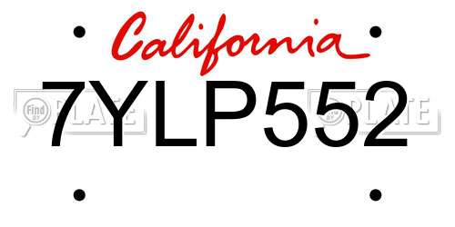 7YLP552 California License Plate