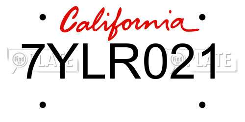7YLR021 California License Plate