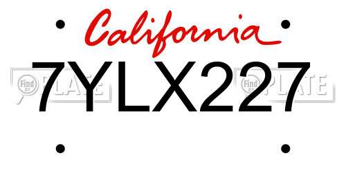 7YLX227 California License Plate