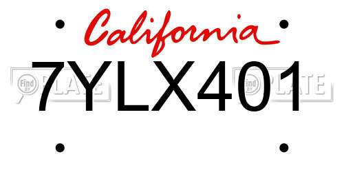 7YLX401 California License Plate