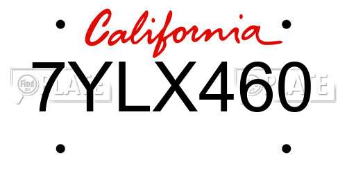 7YLX460 California License Plate