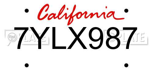 7YLX987 California License Plate