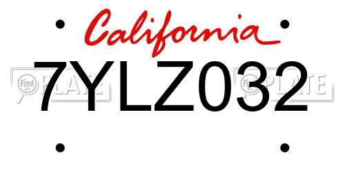7YLZ032 California License Plate