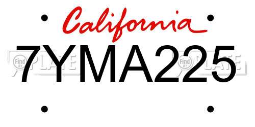 7YMA225 California License Plate