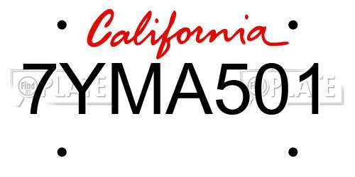 7YMA501 California License Plate