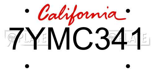 7YMC341 California License Plate