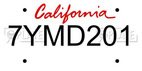 7YMD201 California License Plate