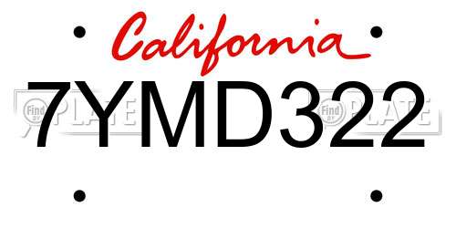 7YMD322 California License Plate