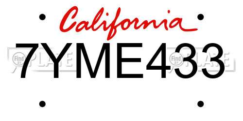 7YME433 California License Plate