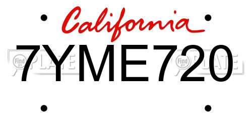 7YME720 California License Plate