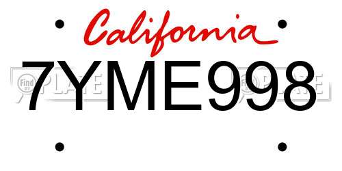 7YME998 California License Plate