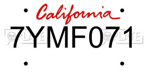 7YMF071 California License Plate