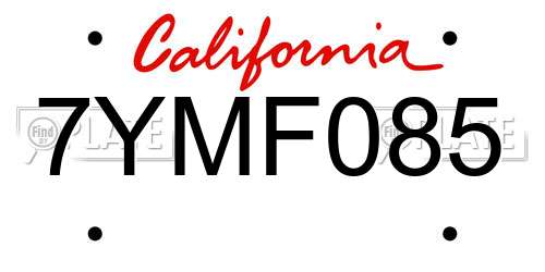 7YMF085 California License Plate