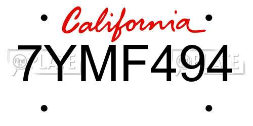 7YMF494 California License Plate