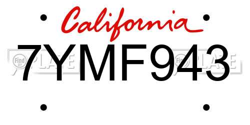 7YMF943 California License Plate