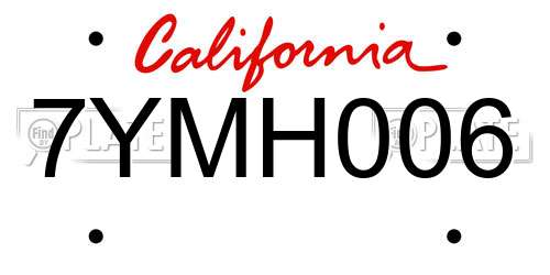 7YMH006 California License Plate