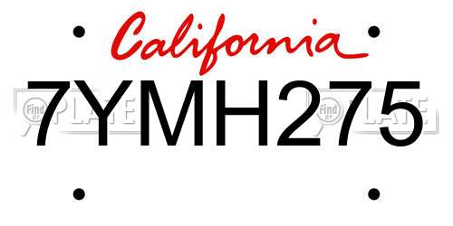 7YMH275 California License Plate