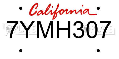 7YMH307 California License Plate
