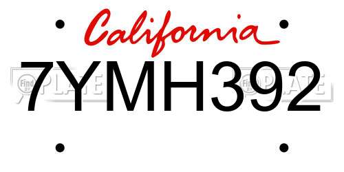 7YMH392 California License Plate