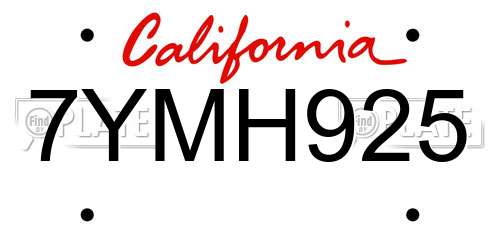 7YMH925 California License Plate