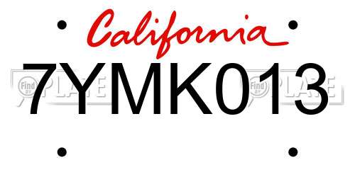 7YMK013 California License Plate